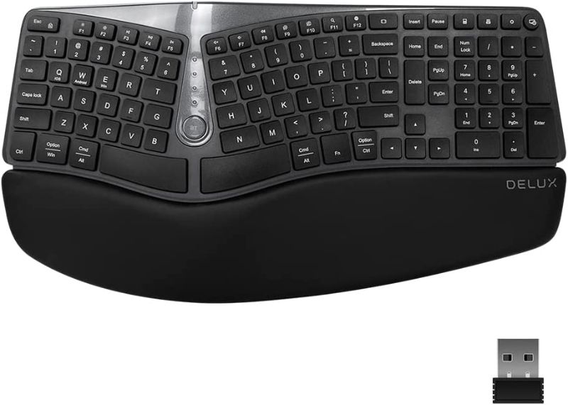 Photo 1 of DeLUX Wireless Ergonomic Keyboard with Cushioned Palm Rest Against Carpal Tunnel, [Standard Ergo] Keyboard Series, Ergo Split, Multi-Device Connection, Compatible with Windows, Mac OS (GM901D-Black)
