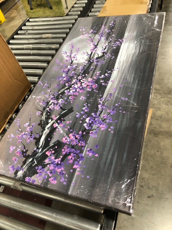 Photo 2 of  Framed Abstract Tree Painting Cherry Blossom Purple Flower Canvas Art (24" W x 48" L)
