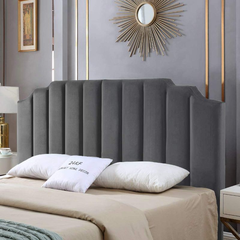 Photo 1 of 24KF Velvet Upholstered Tufted King headboard with Vertical Channel Design King/California King headboard-Dark Gray