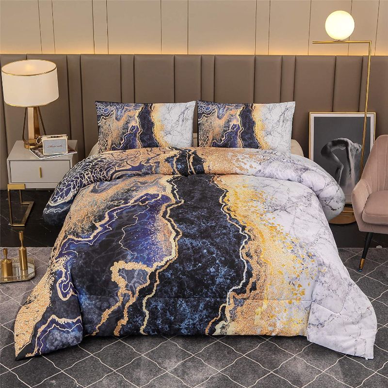 Photo 1 of A Nice Night Marble Like Burning Mountain Printed Bedding Set,Retro Style Watercolor Artwork Design,Ultra Soft Comforter Set (Grey, Queen(88-by-88-inches))
