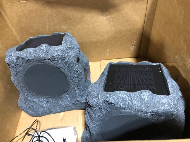 Photo 3 of  Outdoor Rock Speaker Pair - Wireless Bluetooth , for Garden, Patio, Waterproof, Built for all Seasons & Solar Powered with Rechargeable Battery, Music Streaming - Charcoal
