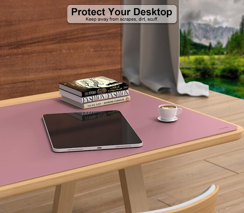 Photo 1 of Desk Mat, Dual-Sided Office Desk Pad Waterproof, Large Protector Mouse Pad for Keyboard and Mouse, Leather Desk Writing Pad Large for Office/Home/Decor,