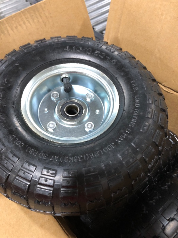 Photo 2 of 4 Pack 4.10/3.50-4" Pneumatic Air Filled Heavy-Duty Wheels/Tires,10" All Purpose Utility Wheels/Tires for Hand Truck/Gorilla Utility Cart/Garden Cart,5/8" Center Bearing,2.25" Offset Hub…