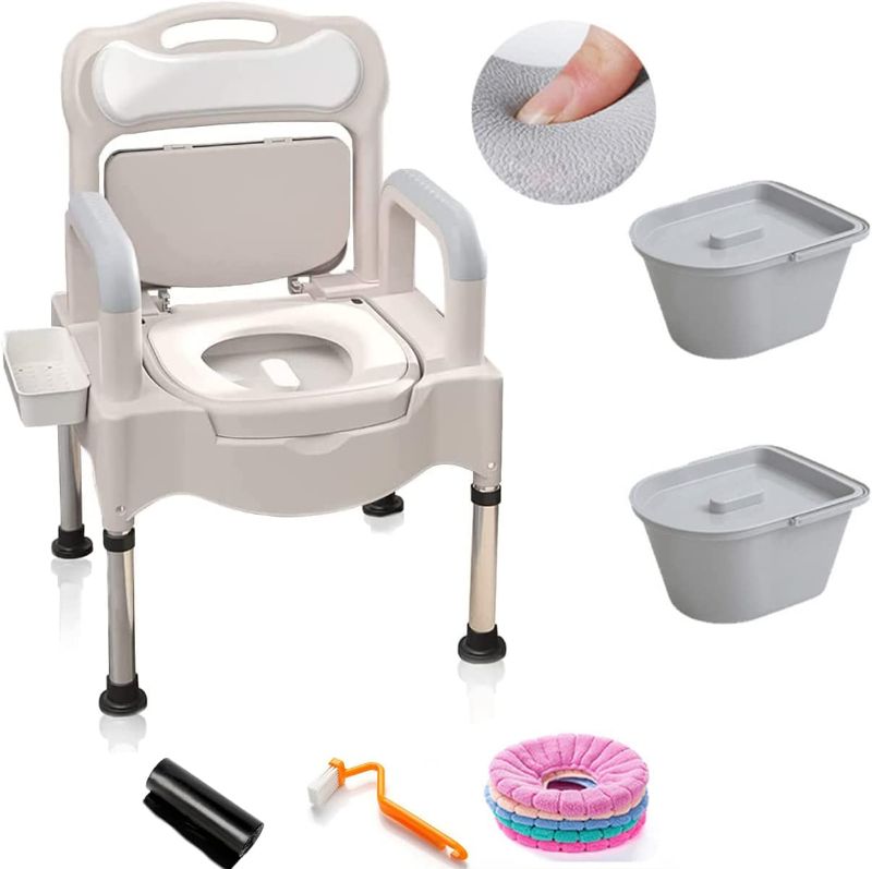 Photo 1 of Bedside Commodes, Bedside Toilet, Commode Chair, Height Adjustable Adult Potty Chair for Seniors, Portable Toilets for Home Use, Suitable for People with Disabilities The Elderly (White)