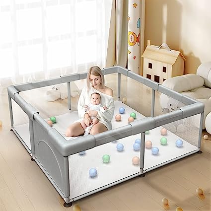 Photo 1 of Baby Playpen Baby Playard, Playpen for Babies and Toddlers with Gate, 50x50" Baby Fence, Sturdy Safety Playpen, Indoor & Outdoor Kids Activity Center (with Anti-Slip Base)