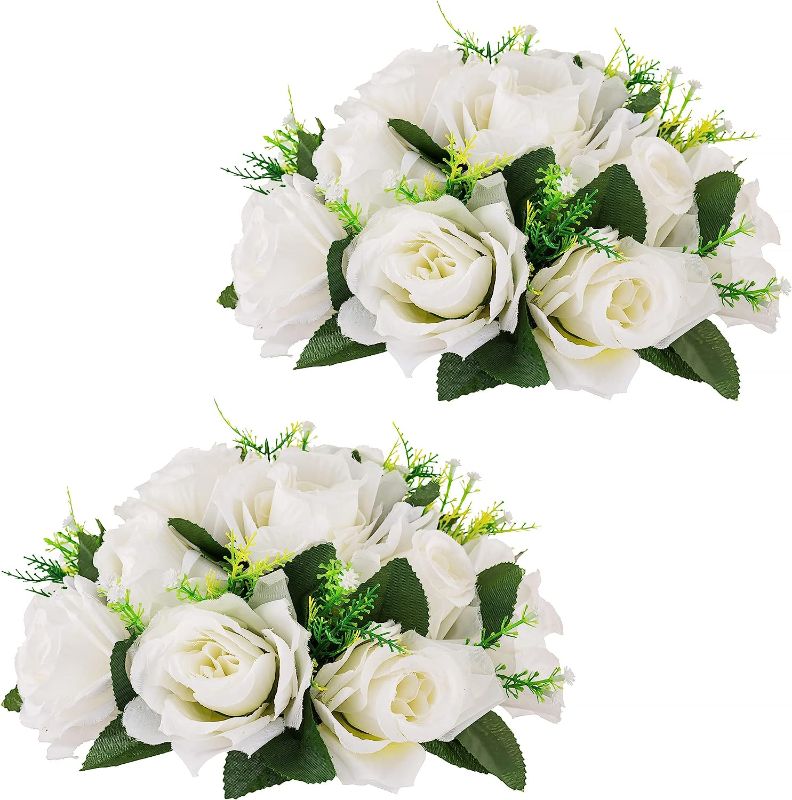 Photo 1 of  Wedding Flower Balls for Centerpieces - 2 Pcs Artificial Flower Ball Arrangement Bouquet, Fake Flowers Rose Balls for Weddings, Birthday Party, Valentine's Day, Home Decor, White
