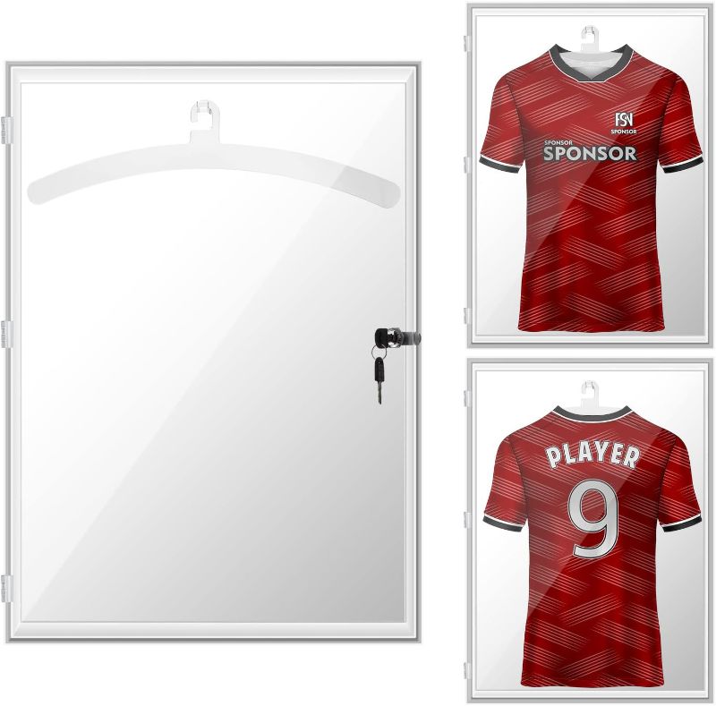 Photo 1 of  Jersey Frame Display Case Acrylic Sports Jersey Frame Shadow Box Large Lockable Frames with UV Protection for Display Soccer Baseball Football Hockey Basketball Sport Shirts