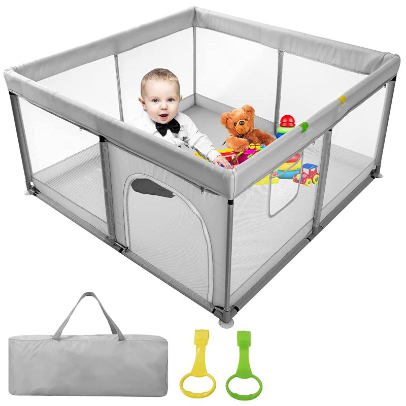 Photo 1 of Baby Playpen,50"x50"x26.5" Large Baby Playards with Zipper Gates,Large Baby Playard for Toddler, BPA-Free, Non-Toxic, Safe No Gaps Play Yard for Babies, Indoor and Outdoor Baby Activity Centers (Grey)
