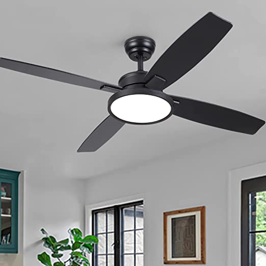 Photo 1 of 52 inch black Ceiling Fan with Light, Ceiling Fans with Lights and Remote, 5 Blades Wooden Reversible Modern Ceiling Fan with Lights for Bedroom, Living Room, Patios 