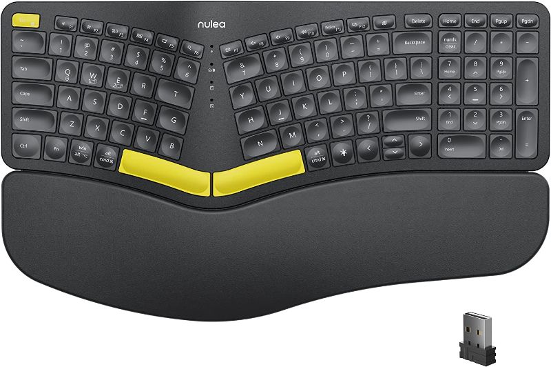 Photo 1 of Nulea Wireless Ergonomic Keyboard, Split Keyboard with Wrist Rest, USB-C Charging, 7-Color Backlight, Natural Typing, Bluetooth and USB Connectivity, Compatible with Windows/Mac
