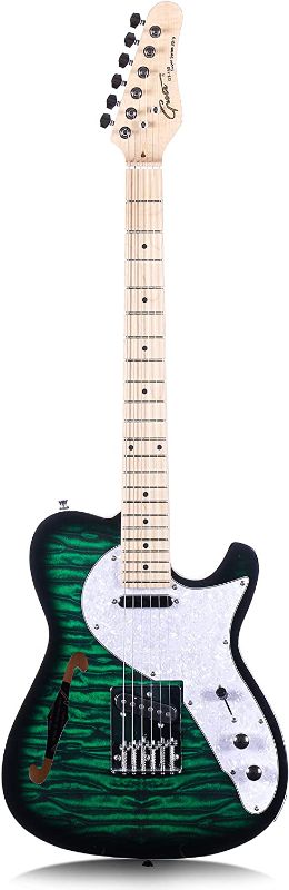 Photo 1 of Grote Electric Guitar Semi-Hollow Body Single F-Hole Printed Tele Style Guitar Full-Size Basswood with Canadian Maple neck Chrome Hardware (Green)