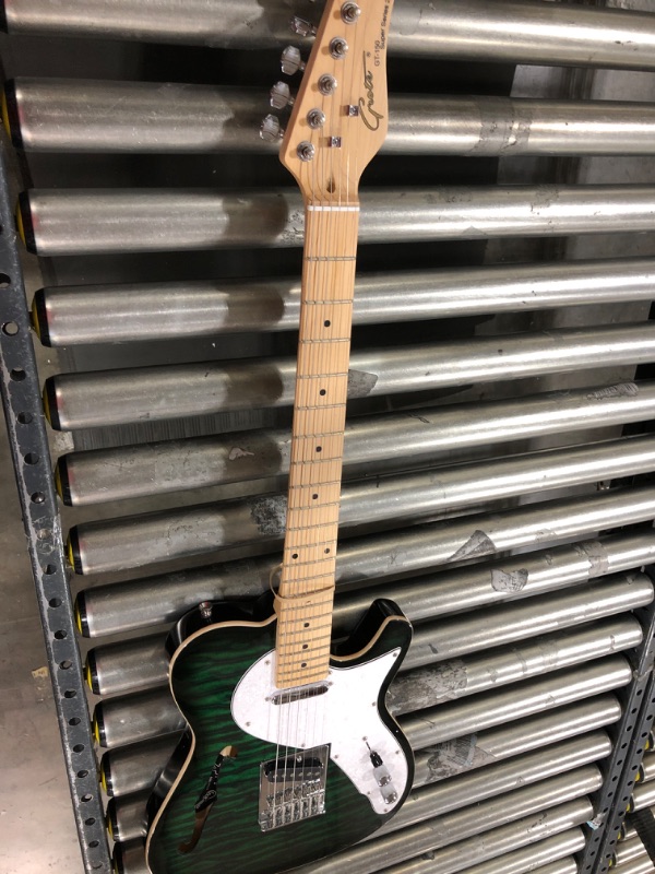 Photo 2 of Grote Electric Guitar Semi-Hollow Body Single F-Hole Printed Tele Style Guitar Full-Size Basswood with Canadian Maple neck Chrome Hardware (Green)