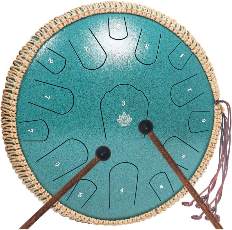 Photo 1 of Yasisid Steel Tongue Drum 14 Inches 15 Notes Musical Instruments, Handpan Drum Percussion Instrument with Soft Bag, Music Book and 2 Mallets for Meditation or Yoga (Light Green)
