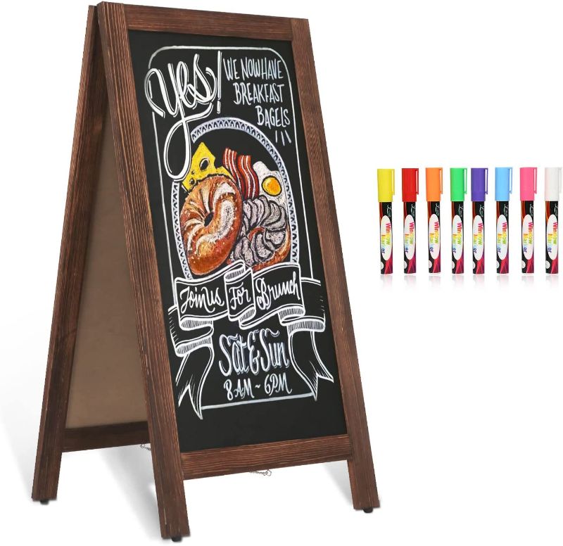 Photo 1 of 4 THOUGHT A-Frame Magnetic Sidewalk Chalkboard Sign 40" x 20", Classic Wooden Freestanding Sidewalk Sign, Double-Sided Sign Board for Restaurant Shop Wedding Party (Rustic Brown)
