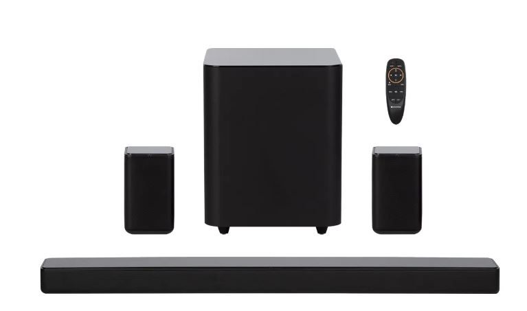 Photo 1 of Monoprice SB-500 Dolby Digital 5.1 Soundbar with Wireless Surround Speakers and Wireless Subwoofer, 2 HDMI Inputs, 4K HDR Pass-Through, Optical, Coax, ARC, Remote
