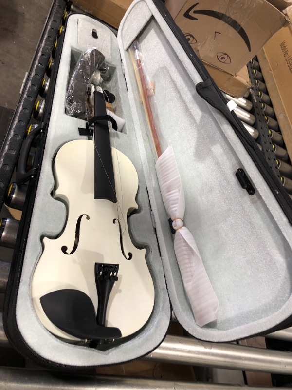 Photo 2 of 4/4 Acoustic Violin Set, Handmade Student Acoustic Violin Beginner Pack ith Carrying Case,Bow and Rosin (White)
