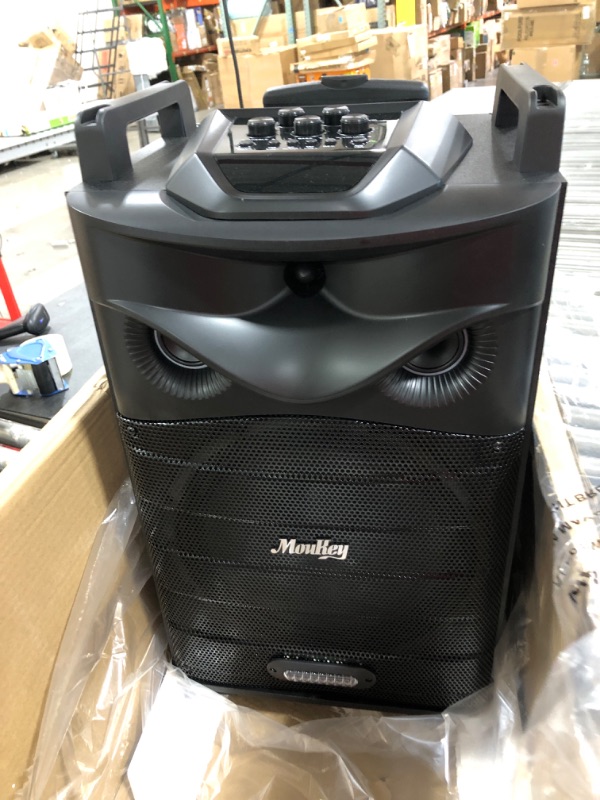 Photo 2 of Moukey Karaoke Machine, PA System with 12" Subwoofer, Portable Bluetooth Speaker with 2 Wireless Microphones, Party Lights and Echo/Treble/Bass Adjustment, Supports TWS/REC/AUX IN/MP3/USB/TF/FM