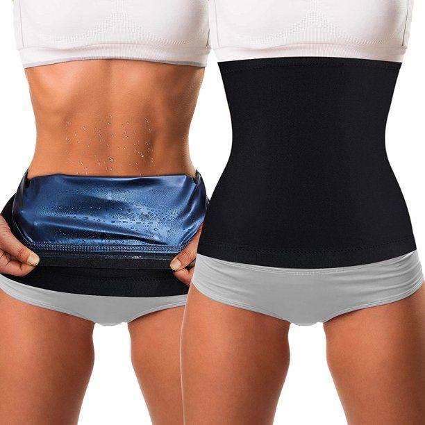 Photo 1 of 2 Pieces Waist Trimmer for Women Sweat Wrap Sweat Waist Trainer Sweat Tummy Workout Belt Stomach Wraps for Bodybuilding