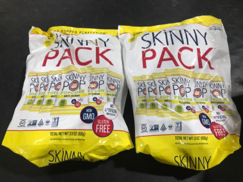 Photo 2 of  2 BAGS SkinnyPop White Cheddar Popcorn, 0.65oz Individual Sized Bags, (Pack of 6), Skinny Pop, Skinny Pack, Healthy Popcorn Snacks, Gluten Free BB 06.08.23