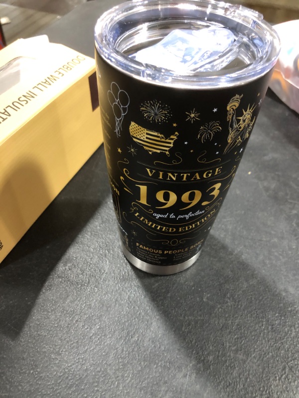 Photo 2 of 30th Birthday Gifts For Women Tumbler 20OZ Vintage 1993 Birthday Gifts For Women 30th Birthday Decorations 30 Year Old Gifts Mens 30th Birthday Gift Ideas Gifts For 30 Years back in 1993 Cup 1PC Golden 1993