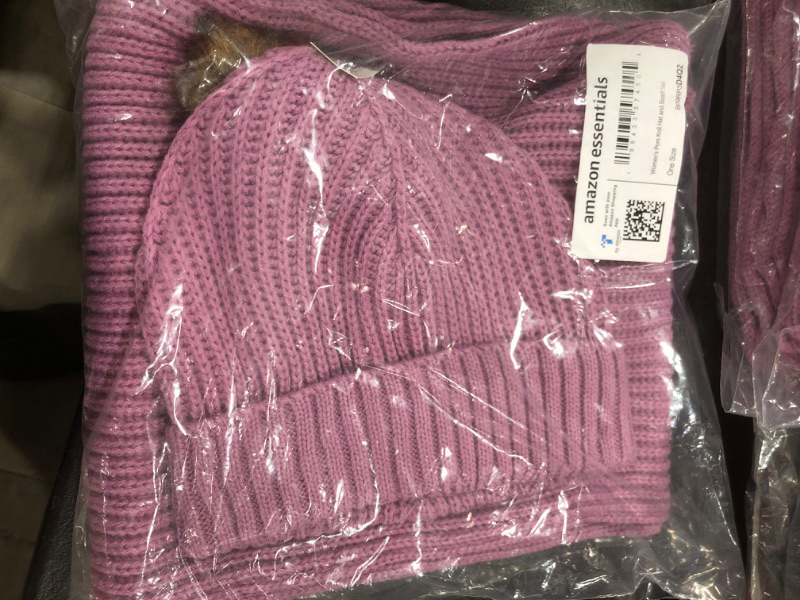 Photo 2 of Amazon Essentials Women's Pom Knit Hat and Scarf Set One Size Purple Mauve