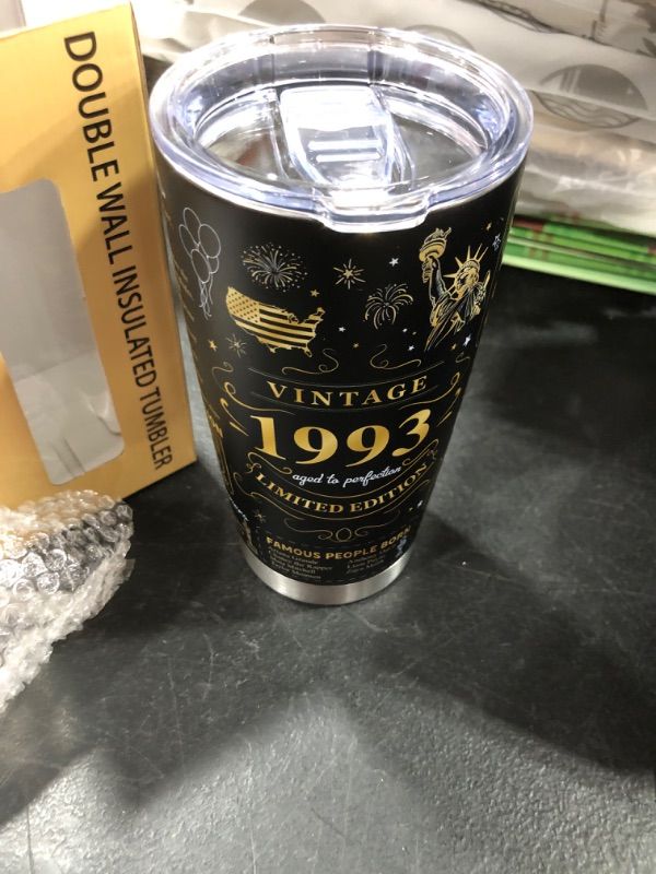 Photo 2 of 30th Birthday Gifts For Women Tumbler 20OZ Vintage 1993 Birthday Gifts For Women 30th Birthday Decorations 30 Year Old Gifts Mens 30th Birthday Gift Ideas Gifts For 30 Years back in 1993 Cup 1PC Golden 1993