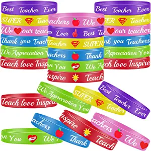 Photo 1 of Ertyjikg Teacher Appreciation Gifts Bulk-24PCS Thank You Teacher Silicone Bracelets for Appreciation Week Teacher Teacher Silicone Wristbands for Teacher Appreciation Day Party Favor Supplies https://a.co/d/hK7MSE6