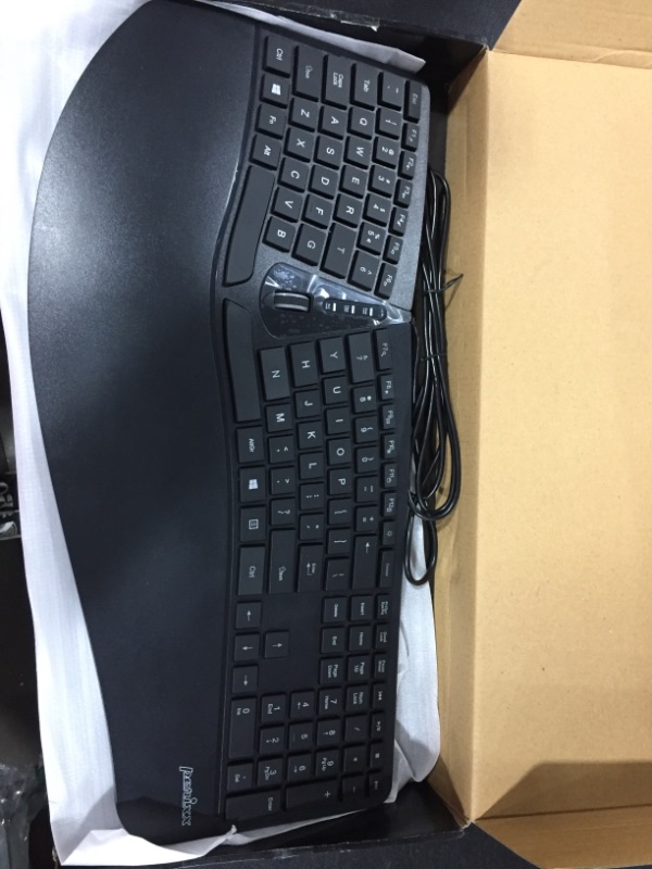 Photo 2 of Perixx PERIBOARD-330B, Wired Ergonomic Keyboard with Adjustable Wrist Rest, Illuminated Keys, and Membrane Low Profile Keys, 2 Extra USB Ports, US English Layout