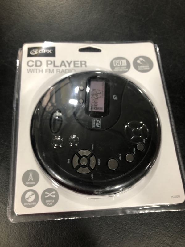 Photo 2 of GPX PC332B Portable CD Player with Anti-Skip Protection, FM Radio and Stereo Earbuds - Black