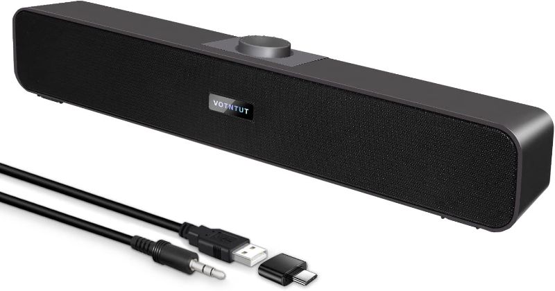 Photo 1 of VOTNTUT Computer Speakers,Wired USB Desktop Speaker,Stereo USB Powered Mini Sound Bar Speaker for PC Tablets Desktop Laptop MP3 Mac Air/Pro((USB-C to USB Adapter Included)
