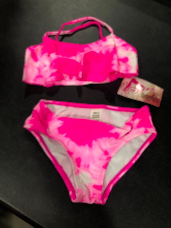 Photo 2 of Kanu Surf Girls' Alania Flounce Bikini Beach Sport 2 Piece Swimsuit 8 Beach Girl Pink