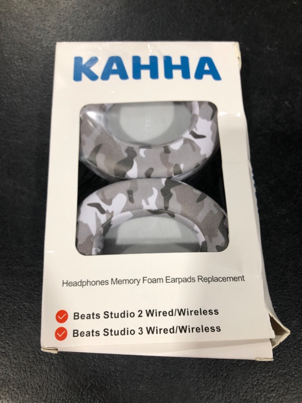 Photo 2 of KAHHA Ear Pads,Replacement earpads Compatible with Beats Studio 2 & 3Wired/ Wireless Headphones Ear Cushions with Noise Isolation Memory Foam/ECO Protein Leather/Strong Adhesive Tape(Camo Grey) Camogrey