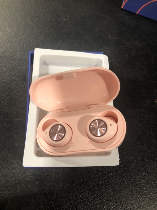 Photo 2 of OOX True Wireless Earbuds Bluetoth 5.0 with Charging Case,Mini HD Stereo Sound Noise Cancelling in-Ear Headphones,Touch Control IPX7 Waterproof Sports Earphone Built-in Mic (Pink)