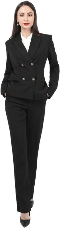 Photo 1 of YUNCLOS Women's 2 Piece Office Lady Business Suit Set Slim Fit Blazer Pant Suit Set-black2 X-Large