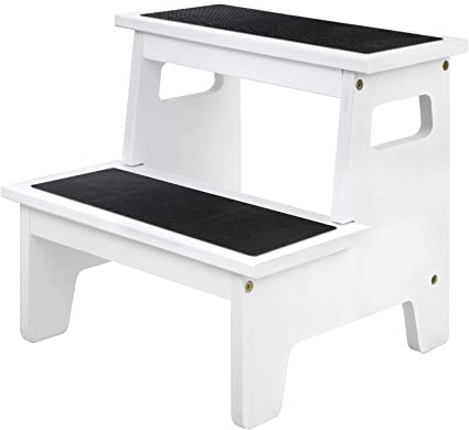 Photo 1 of BAMGROW Kids Step Stools for Toddlers Bathroom Wood Toddler Step Stool Kitchen Counter Sink Baby Stepstools Bamboo Wooden Foot Bed Stool for Child Potty Training Toilet Stool Stepping Stool, White
