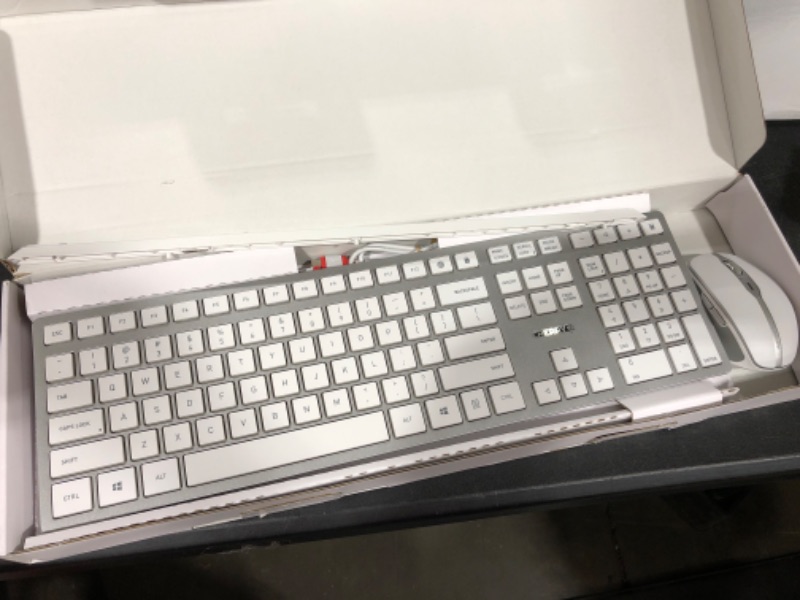 Photo 2 of CHERRY DW 9100 Slim Wireless Keyboard and Mouse Set Combo Rechargeable with SX Scissor Mechanism, Silent keystroke Quiet Typing with Thin Design for Work or Home Office. (White & Silver)