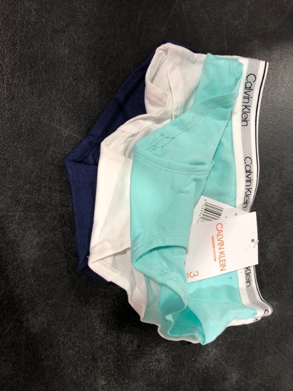 Photo 2 of Calvin Klein Girls' Kids Modern Cotton Hipster Underwear, Multipack Small Teal, Classic White, Symphony Blue - 3 Pack