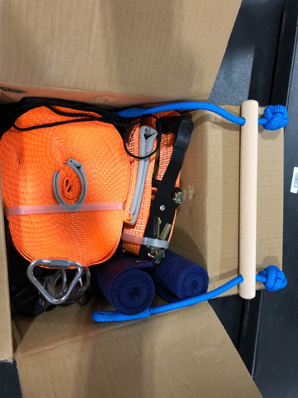 Photo 1 of hooroor Slackline Pulley with 52FT Zipline, Monkey Bar, Most Accessory for Ninja Warrior Obstacle Course for Kids&Adults Backyard, Outdoor Toys Gifts Playset Jungle Gym,Easily Carry&Install Classical