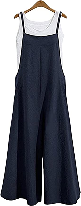 Photo 1 of Aedvoouer Women's Baggy Plus Size Overalls Cotton Linen Jumpsuits Wide Leg Harem Pants Casual Rompers
Small