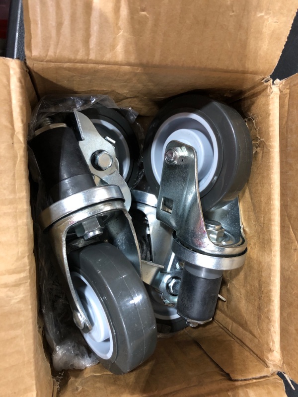 Photo 2 of 4 Inch Castets Set of 4 Heavy Duty Caster Wheels with Brake 2200Lbs Swivel Rigid TPR Rubber Wheel Silent Castor Locking Industrial Plate Casters Wheels for Cart Furniture Workbench, 2 Fixed & 2 Brake
