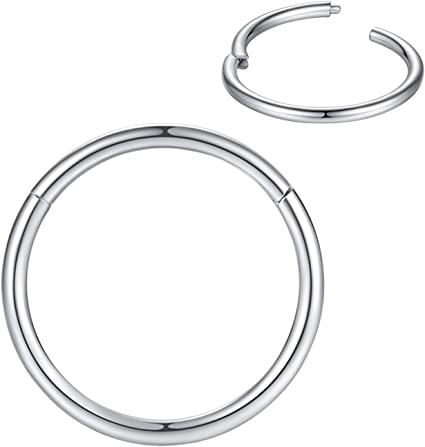 Photo 1 of 18G 7mm Tiny Silver Septum Nose Ring  Titanium Stainless Steel Hoop (2 pk)