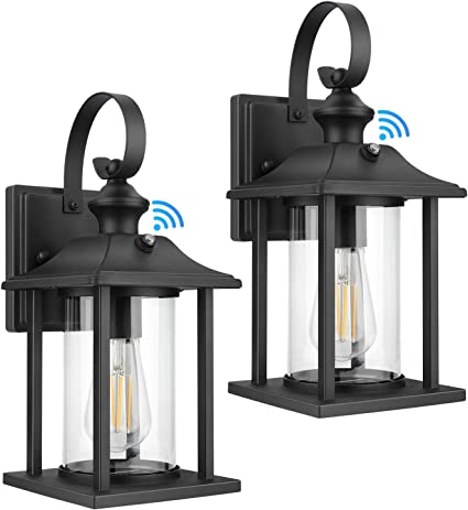 Photo 1 of 2-Pack Dusk to Dawn Sensor Outdoor Wall Lantern, Exterior Wall Mount Light Fixture with E26 Base Socket, 100% Anti-Rust Aluminum Waterproof Porch Light, Clear Glass Matte Black Wall Sconce for Doorway
