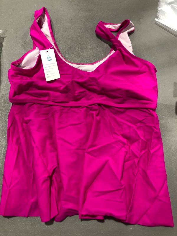 Photo 1 of Beachsissi Women Tankini Swimsuit Flower Print Ruffle Hem Tummy Control Bathing Suit Hot Pink X-Large