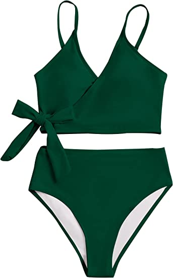 Photo 1 of SweatyRocks Women's Two Pieces Swimsuit Solid Color Tie Side Top High Waisted Bikini Set    SIZE M