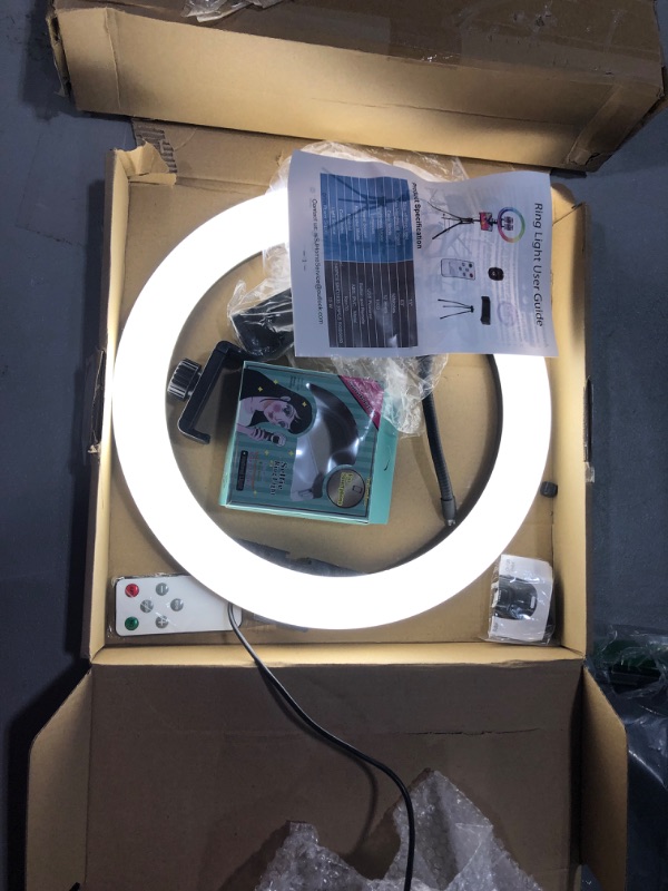 Photo 1 of 13" Selfie Ring Light with 63" Stand and Phone Holder, 53 Lighting Modes, Remote, iPad Holder, Desk Tripod, RGB Ringlight for iPhone. Vlogging Circle Led Halo Light Content Creator Kit for Video Photo 13 Inch Floor Ringlight