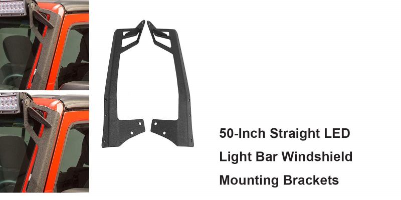 Photo 1 of AUXMART 50-Inch Straight LED Light Bar Windshield Mounting Brackets for Jeep Wrangler JK 2007-2017