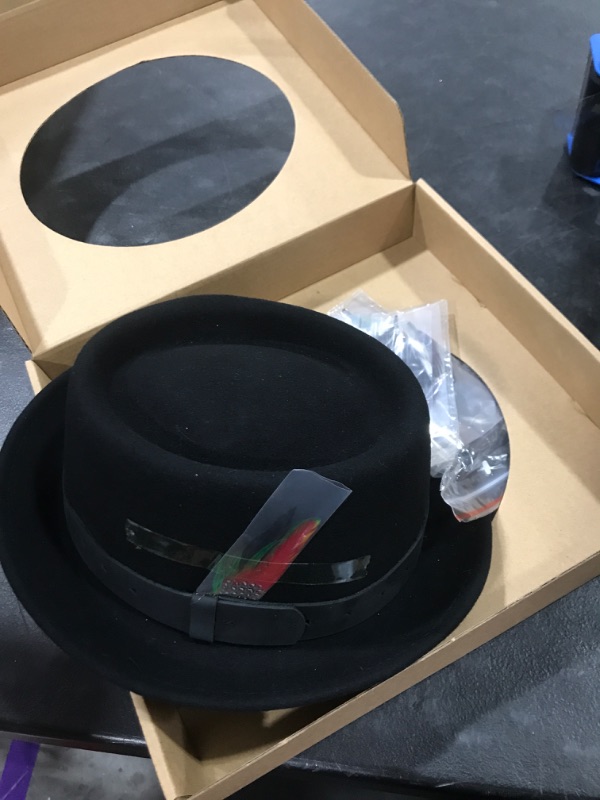 Photo 2 of Men's Women Crushable Pork Pie Fedora Hats 100% Wool Felt Porkpie Hats with Triple-Pleated Silk Band Black06 7 1/8