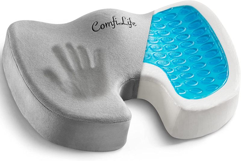 Photo 1 of ComfiLife Gel Enhanced Seat Cushion – Non-Slip Orthopedic Gel & Memory Foam Coccyx Cushion for Tailbone Pain – Office Chair Car Seat Cushion – Sciatica & Back Pain Relief (Gray)