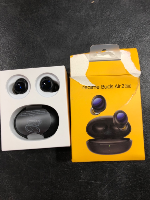 Photo 2 of realme Buds Air 2 Neo Active Noise Cancelling Wireless Earbuds, Gaming Earbuds Bluetooth 5.2 with Microphone, Waterproof Headphones, Touch Control, 28H Playtime, USB-C, App for iPhone Android