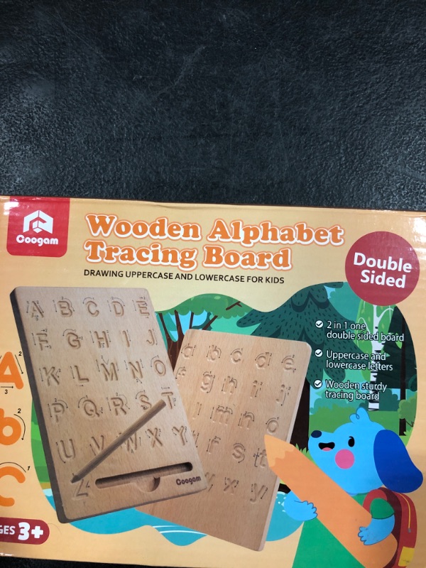 Photo 2 of Coogam Wooden Letters Practicing Board, Double-Sided Alphabet Tracing Tool Learning to Write ABC Educational Toy Game Fine Motor Montessori Gift for Preschool 3 4 5 Years Old Kids